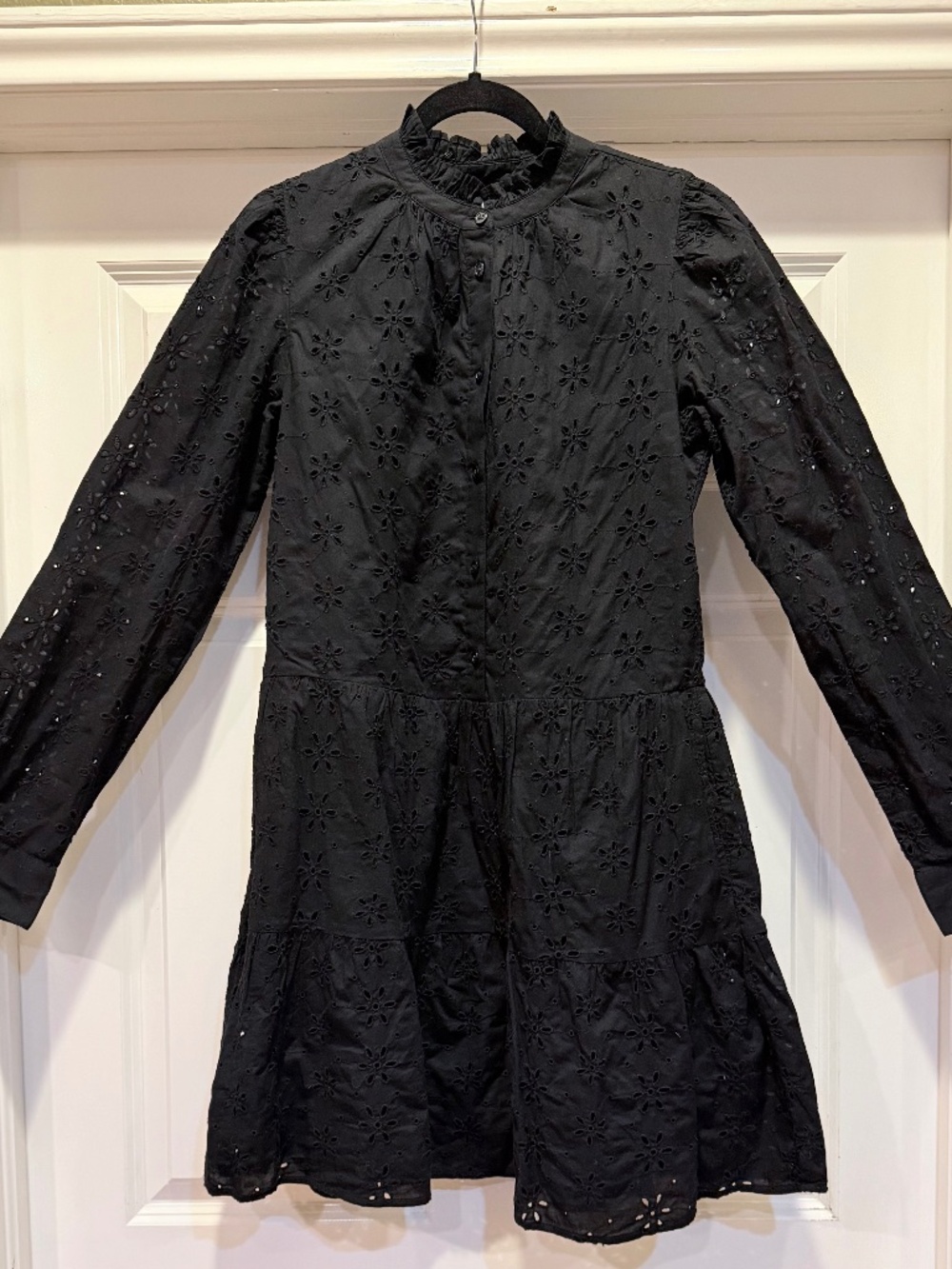 Black Gap Mini Dress - small (tall) with eyelet embellishments and long sleeves
